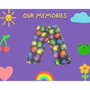 Kids Handprint Pattern Pants Colorful & Vibrant Elastic Waist Lightweight 12-18